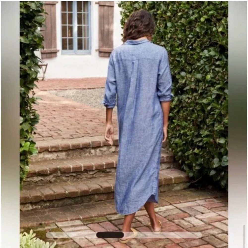 Frank & Eileen Rory Long Sleeve Linen Shirtdress dress Size: M FAMOUS BLUE - Picture 9 of 14